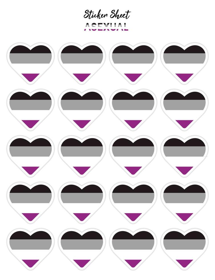 Pride flat design, Asexual flags in the shape of a hearts. Hearts shaped sticker icon sign and LEBT symbols. vector