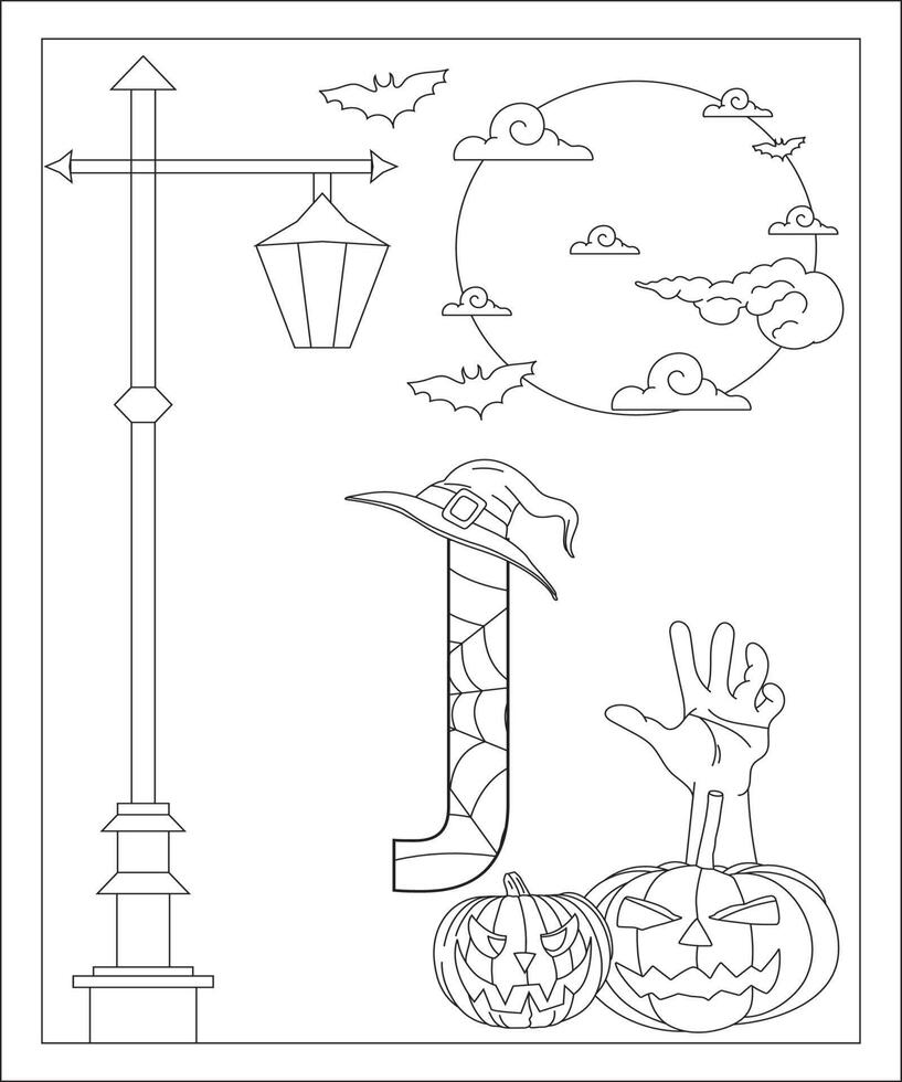 Alphabet coloring page with Halloween style. ABC coloring page - letter J Free Vector Free Vector