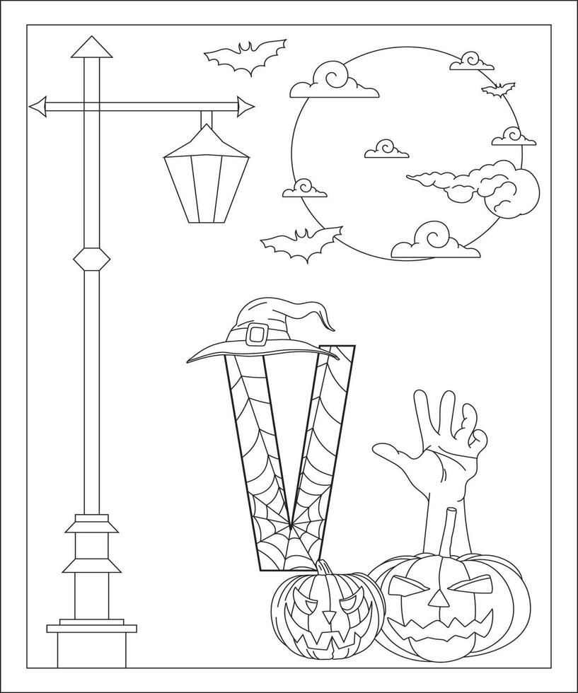 Alphabet coloring page with floral style. ABC coloring page - letter V Free Vector Free Vector