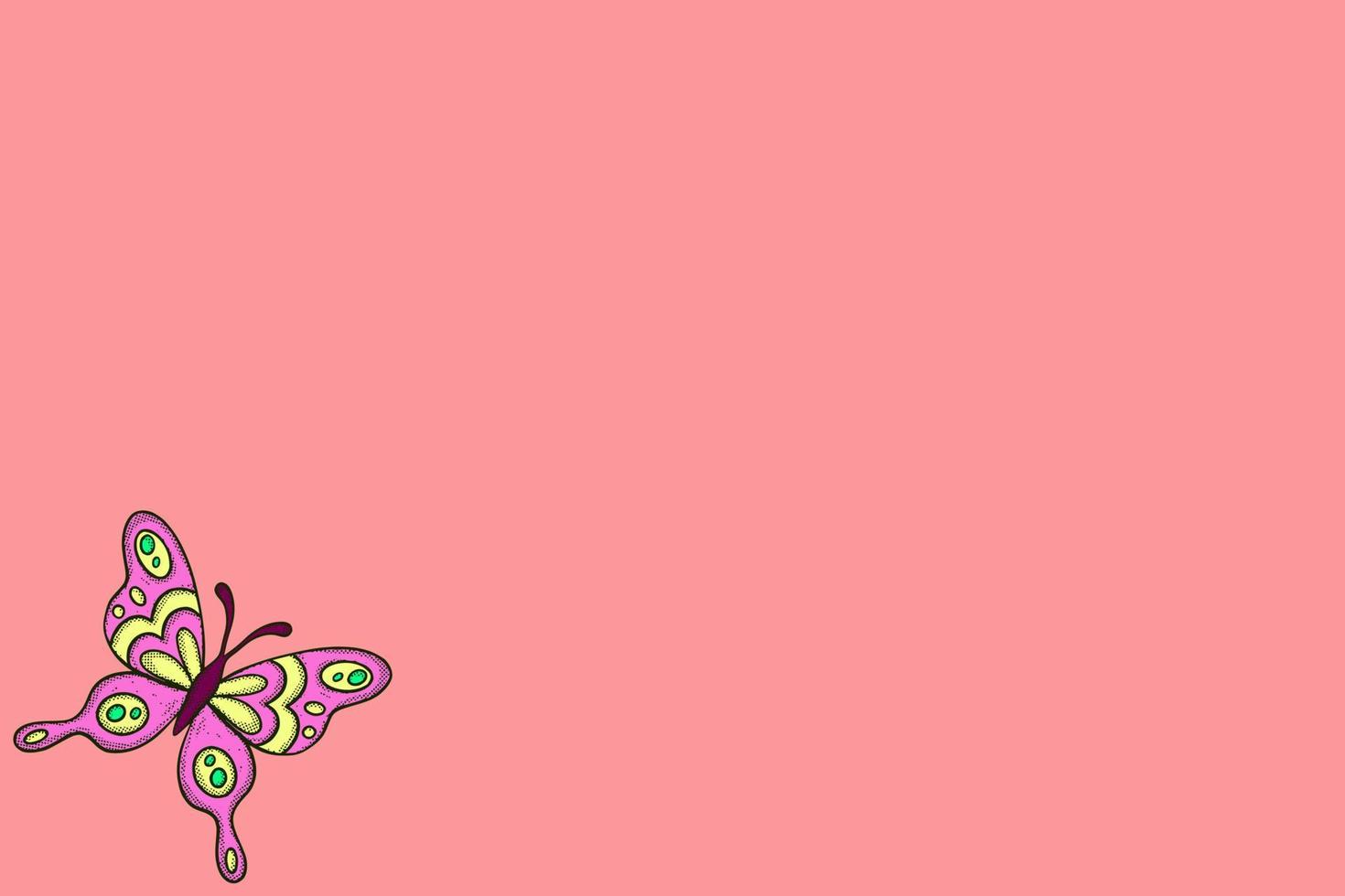 fondo de pantalla de fondo rosa con ilustración de mariposa vector de dibujos animados dibujados a mano