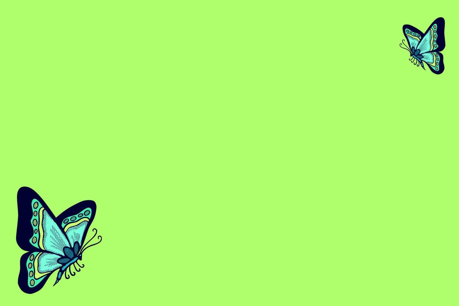 fondo de pantalla de fondo verde con ilustración de mariposa vector de dibujos animados dibujados a mano