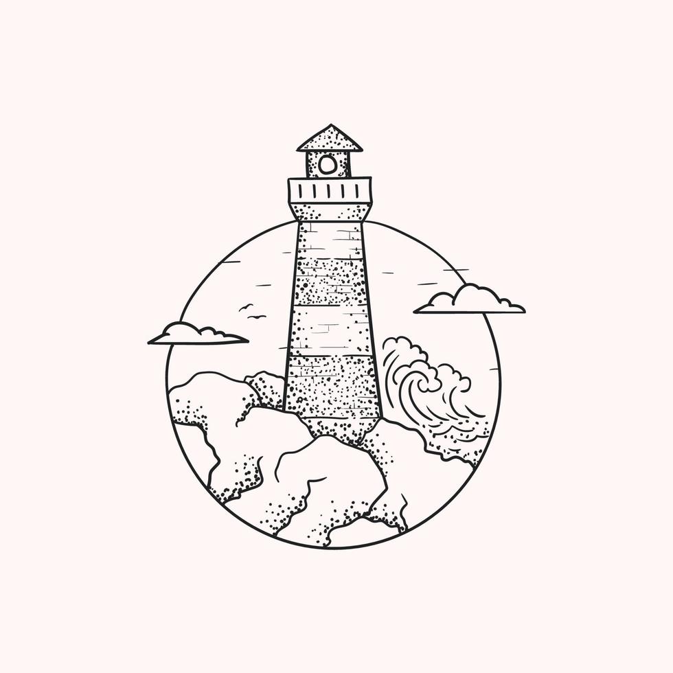Lighthouse tattoo sketch in a circle vector