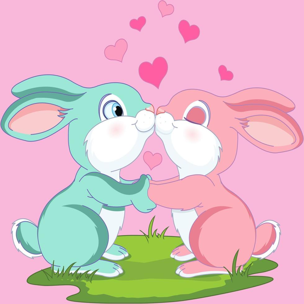 Lovely rabbit kissing vector