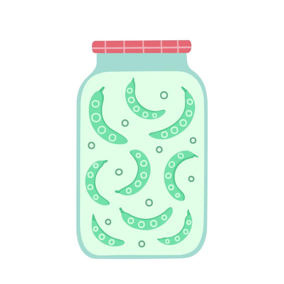 Pickled green peas in a jar. Illustration for printing, backgrounds, covers and packaging. Image can be used for greeting cards, posters, stickers and textile. Isolated on white background. vector