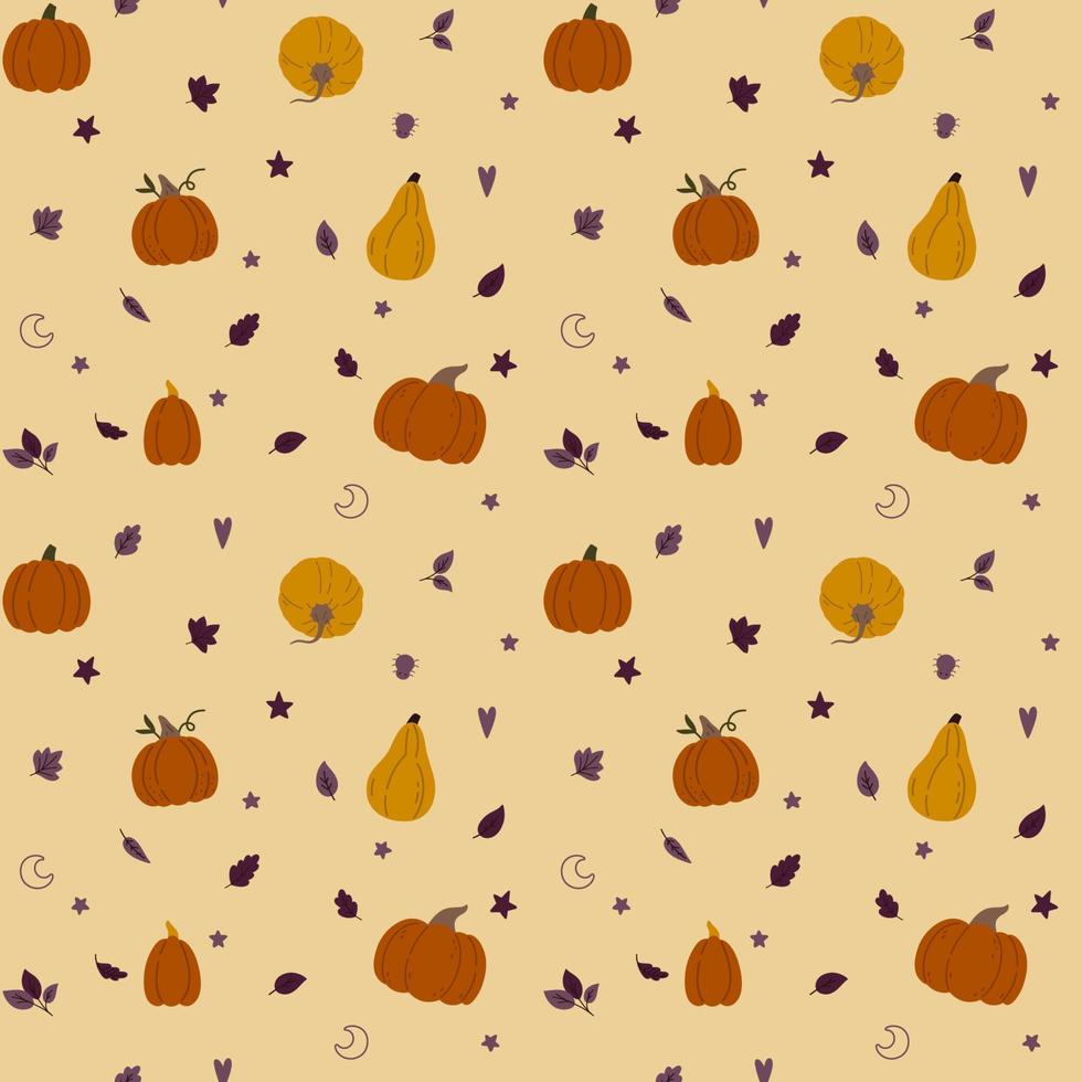 patrón de halloween con calabazas y hojas vector