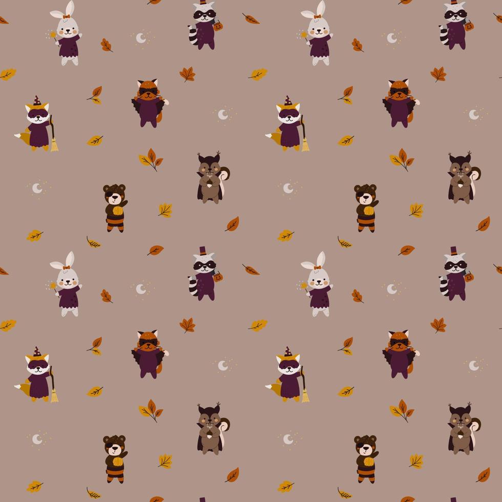 Halloween pattern  with animals wearing costumes vector