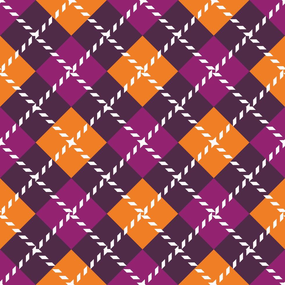 Argyle purple and orange seamless pattern. Purple autumn checkered ornament. Fall plaid vector illustration.