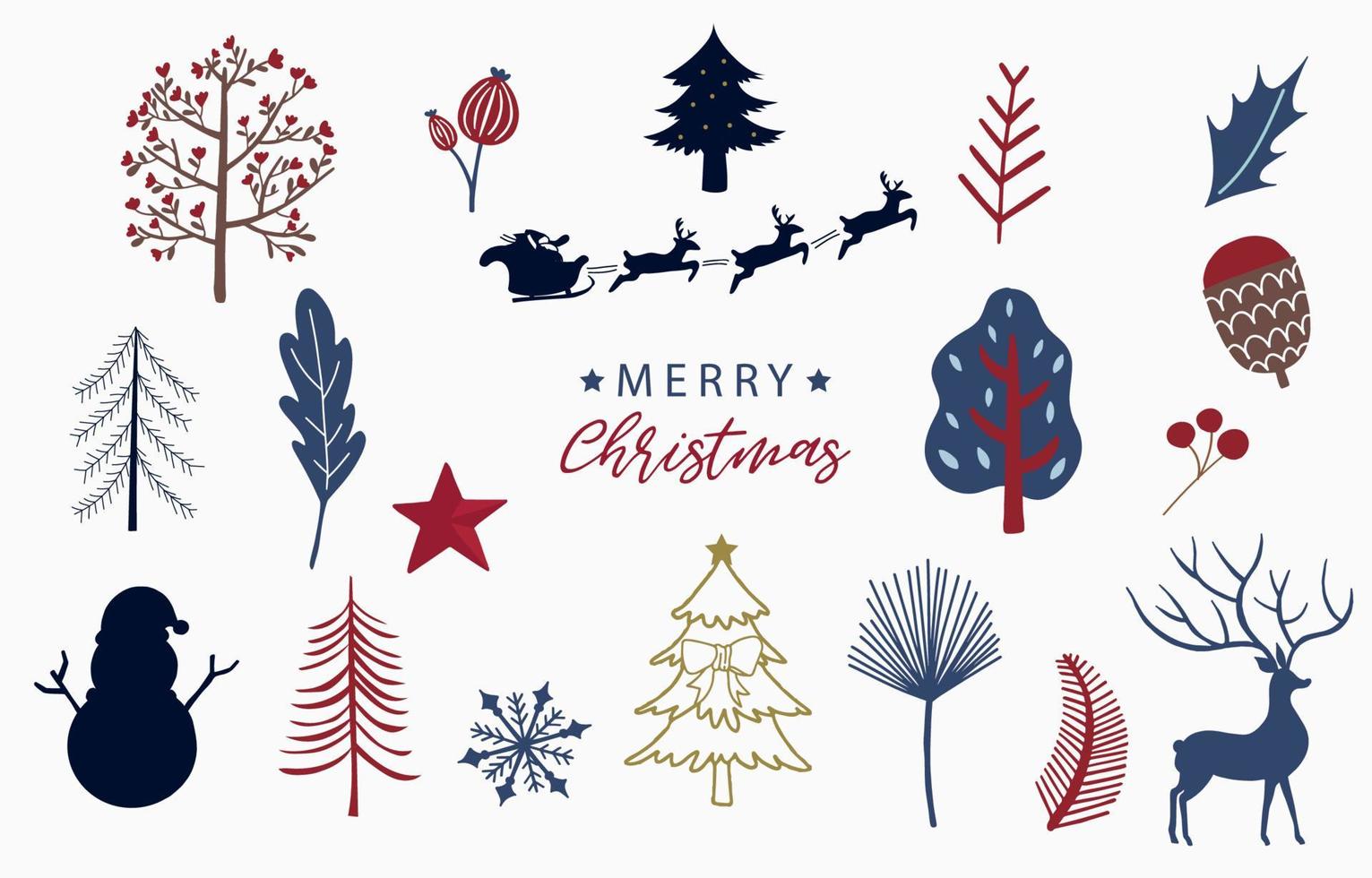 Christmas object collection with christmas tree,showman,reindeer vector