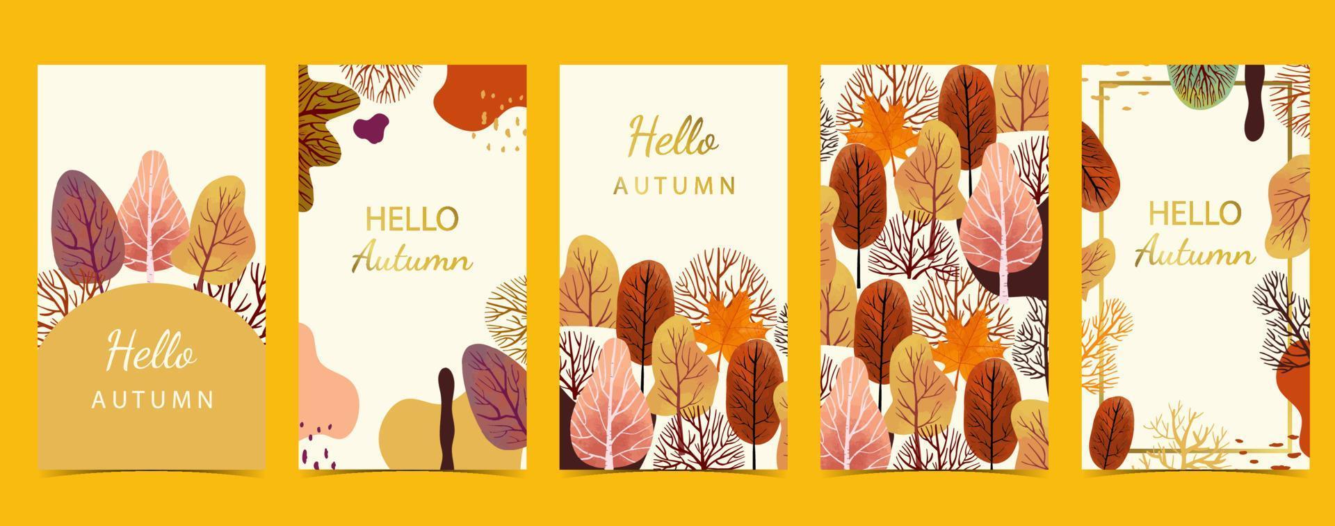 fondo naranja de otoño con árbol, bosque para redes sociales vector