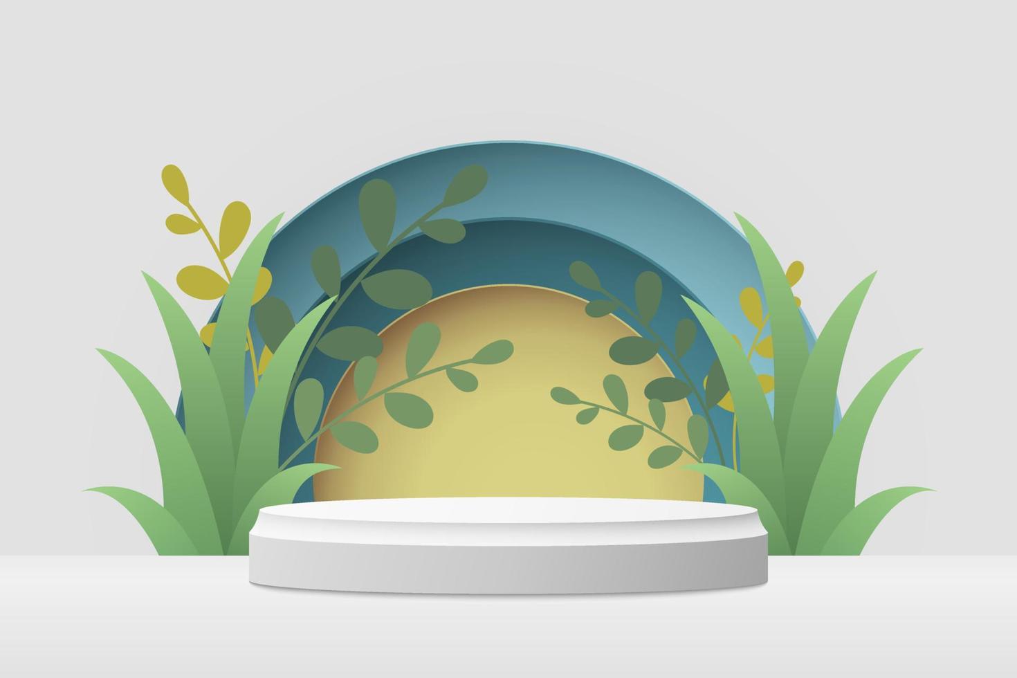 Gray 3d podium with floral background design. Vector illustration. Eps10