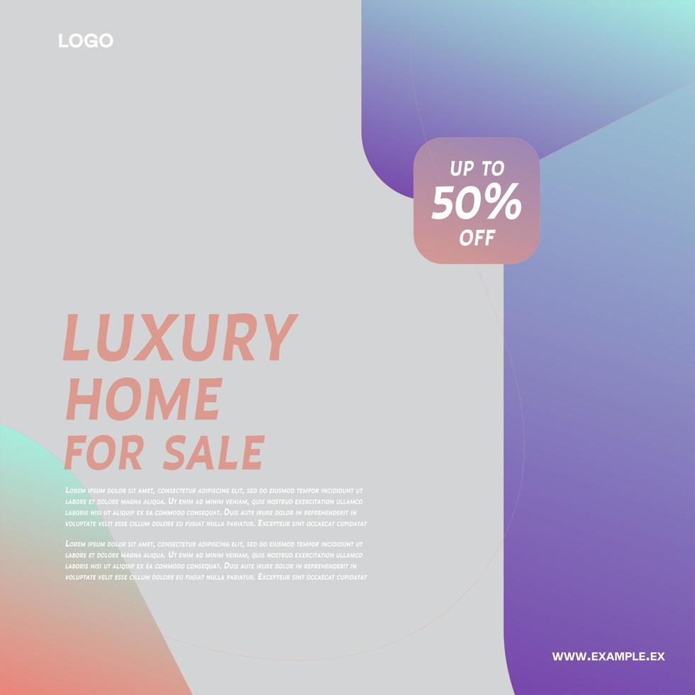 Rent and sale house social media advertising post digital marketing vector. Unique modern geometric square template social media layout poster and promo social media banner design. vector