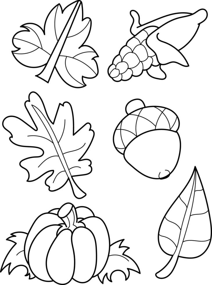 esboza hojas de otoño, página para colorear elemento vector