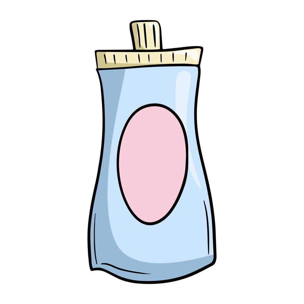 Soft blue plastic packaging with yogurt, smoothies, copy space, cartoon-style vector on a white background