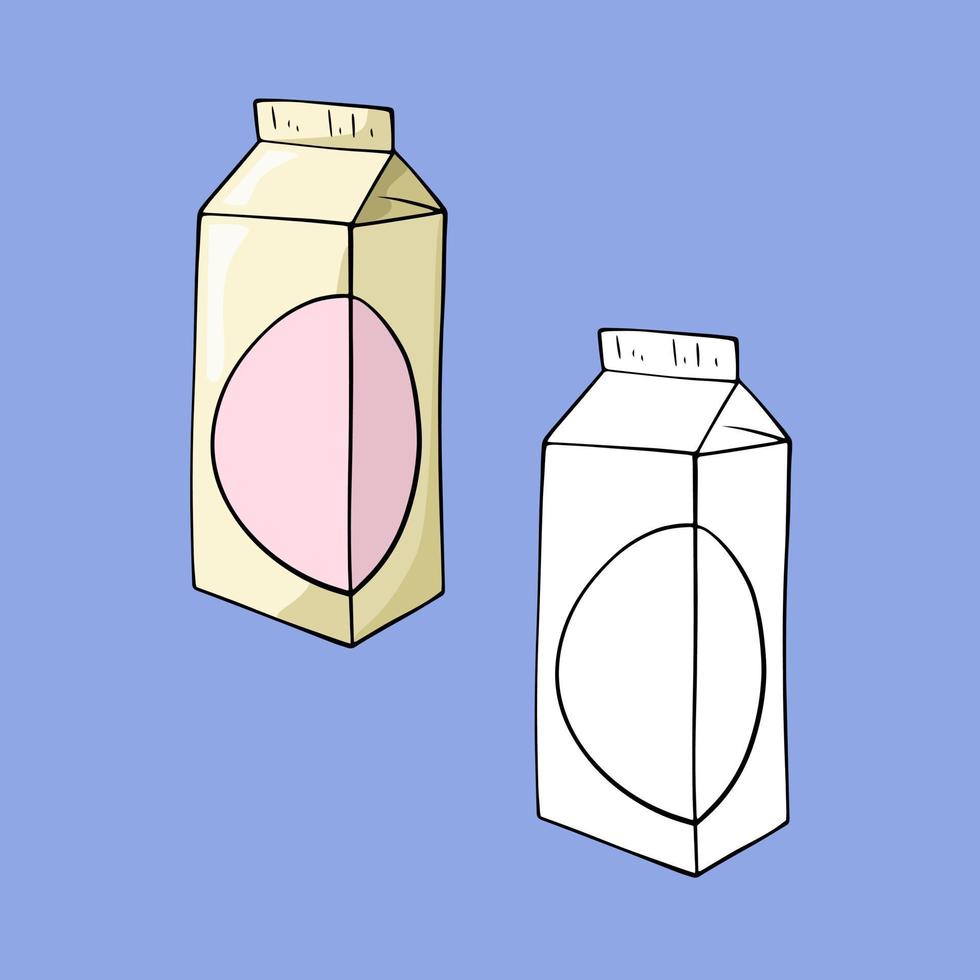 un conjunto de imágenes, envases cuadrados altos de leche, kéfir, espacio de copia, vector en estilo de dibujos animados sobre un fondo de color