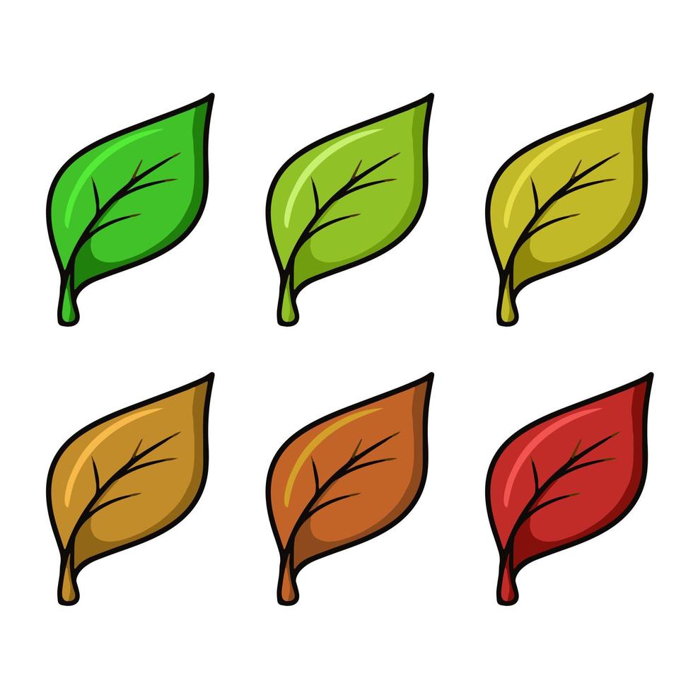 A set of colored icons, Bright autumn poplar leaves, leaf fall, vector illustration in cartoon style on a white background