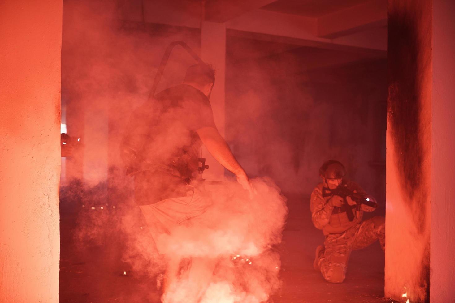 military troops in action urban environment photo
