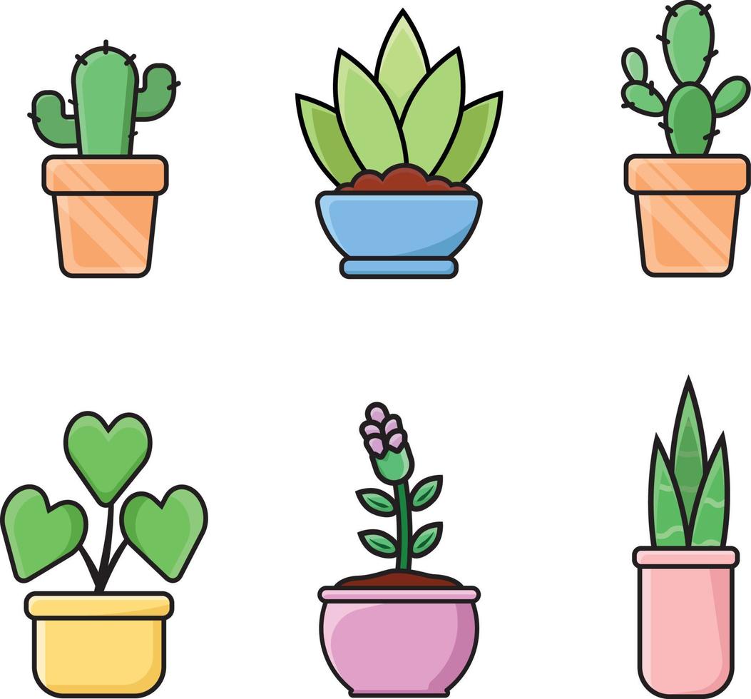 dibujos animados de vector de paquete de plantas lindas