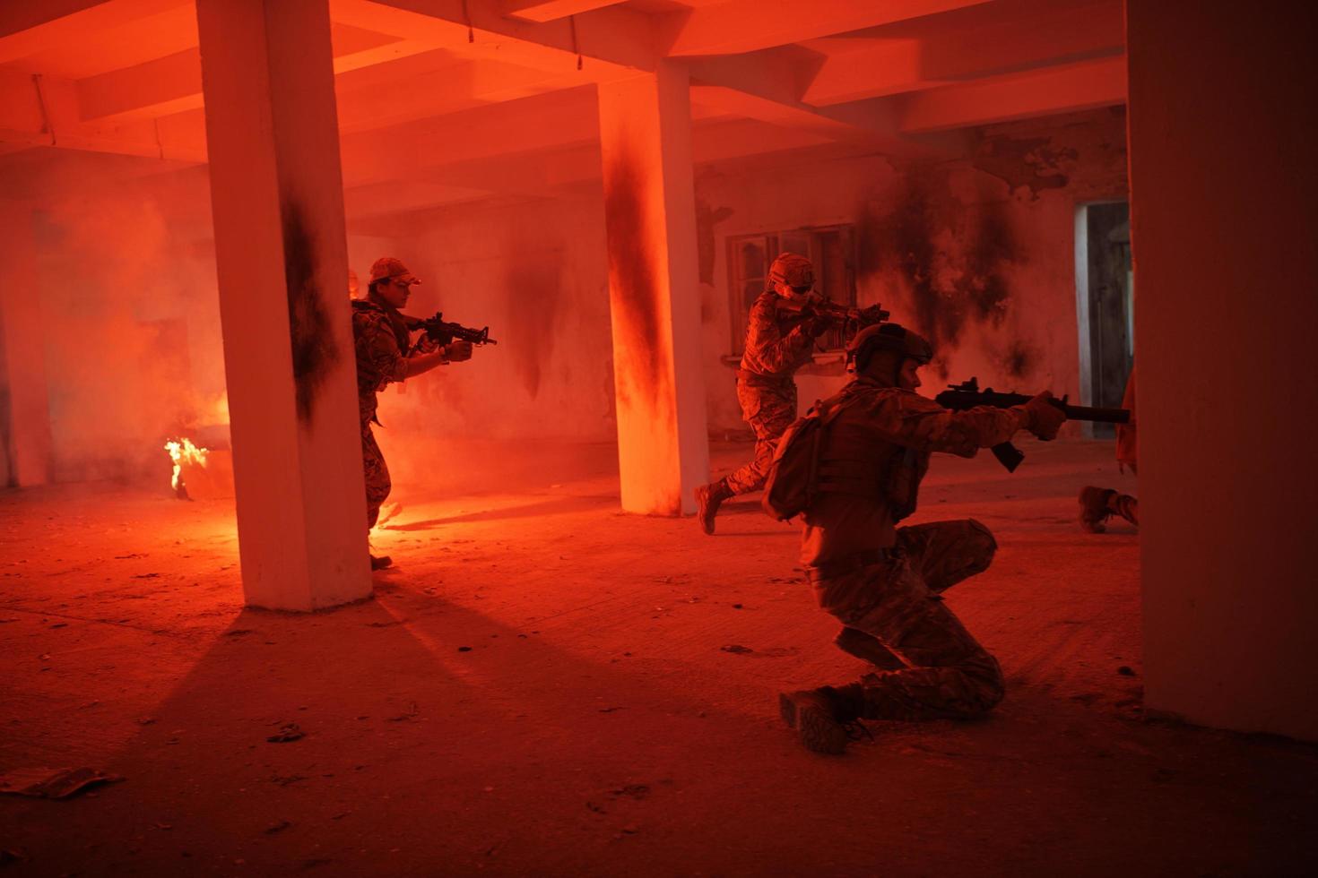 military troops in action urban environment photo