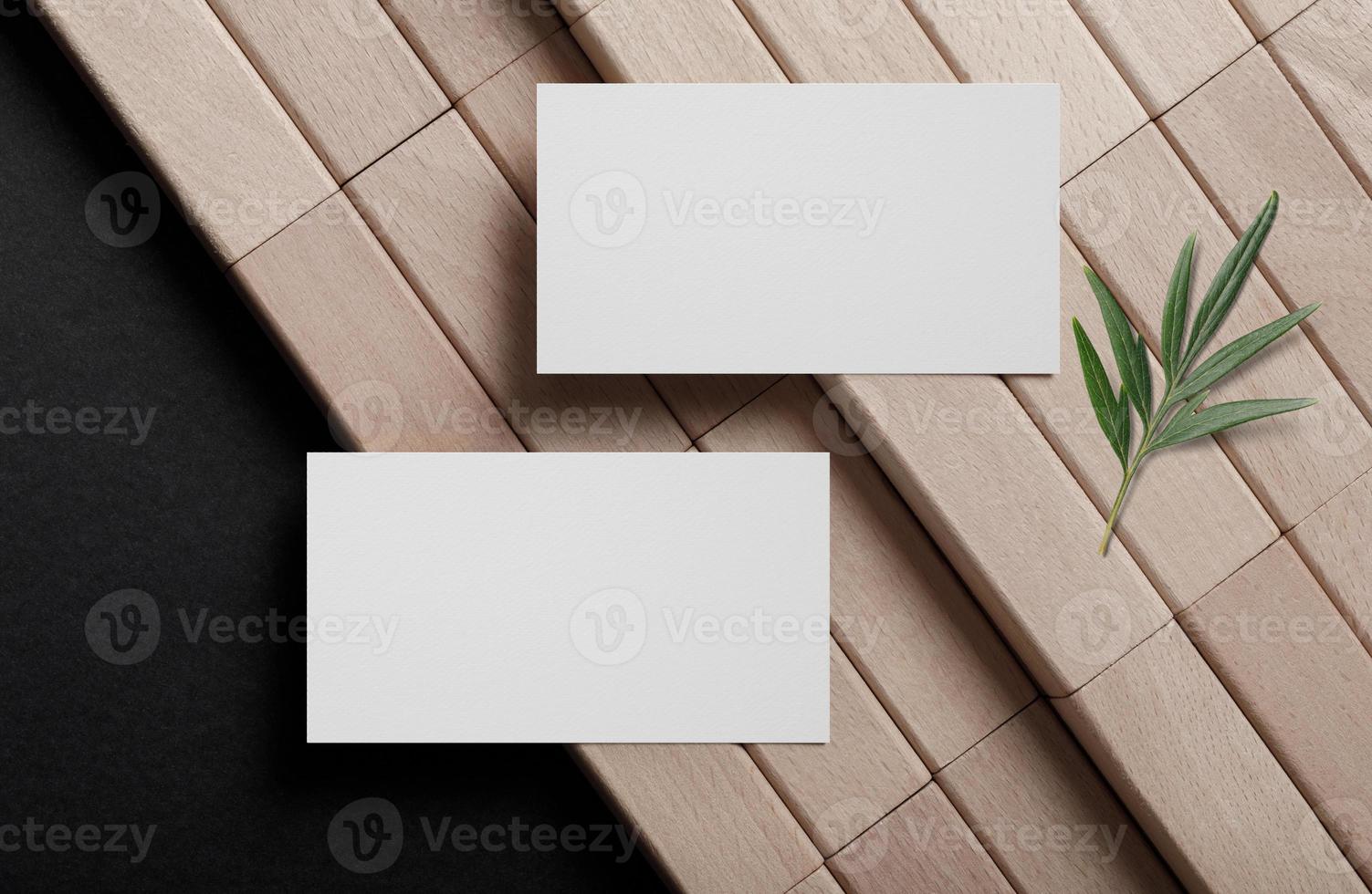 Minimal business card mockup on wooden block photo