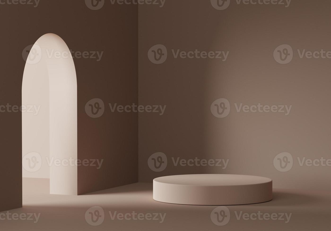 Cosmetic round podium or pedestal in room, Abstract product display podium, 3d rendering studio with geometric shapes, Cosmetic product minimal scene with platform photo