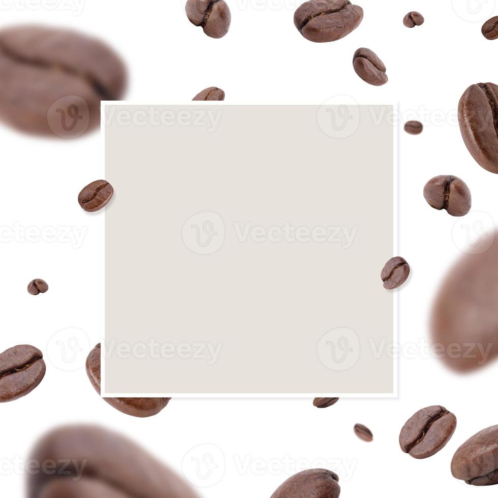 Flying whirl roasted coffee beans with copy space mockup template photo