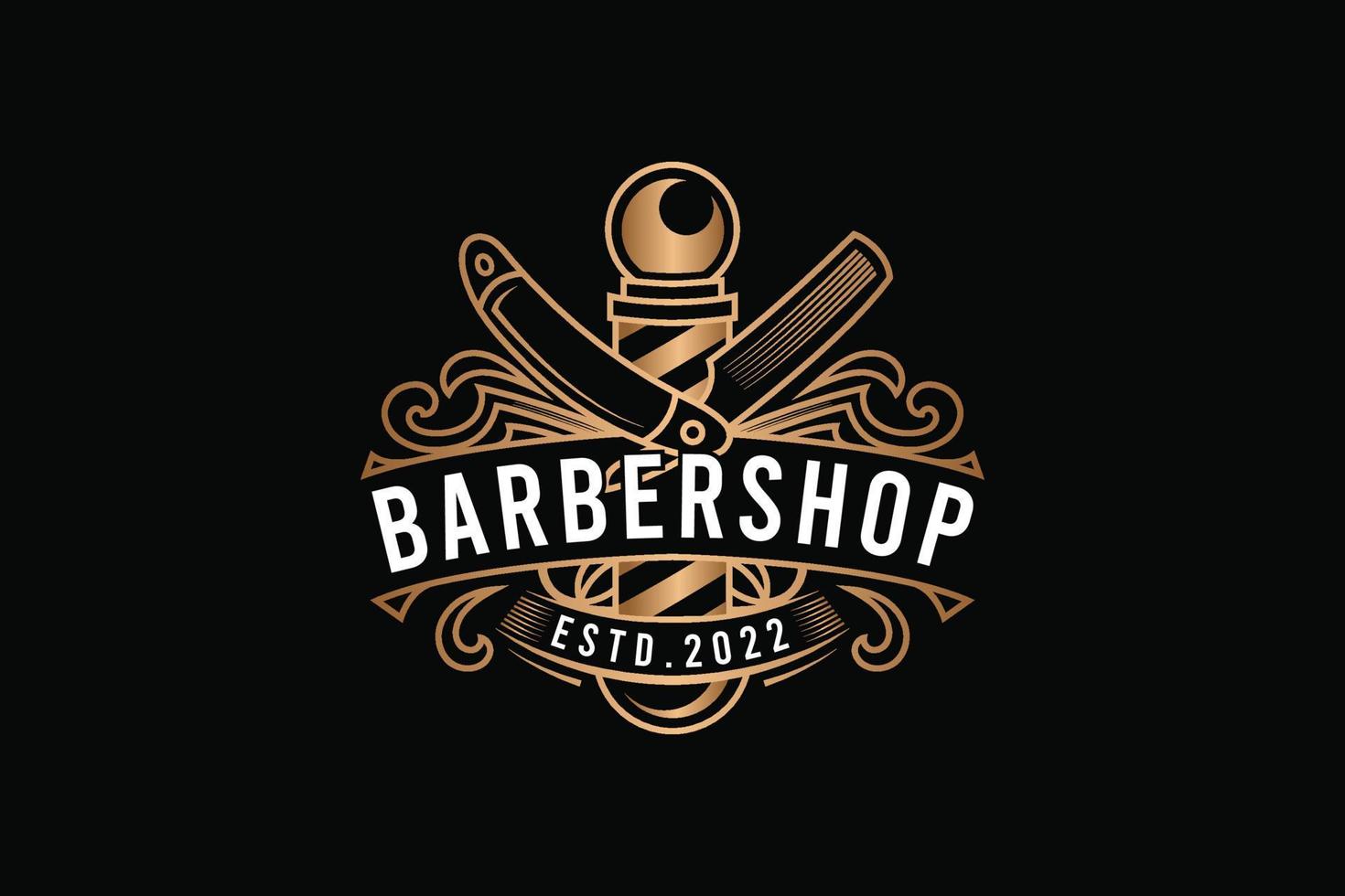 Barbershop Old Vintage Gold Logo Template vector