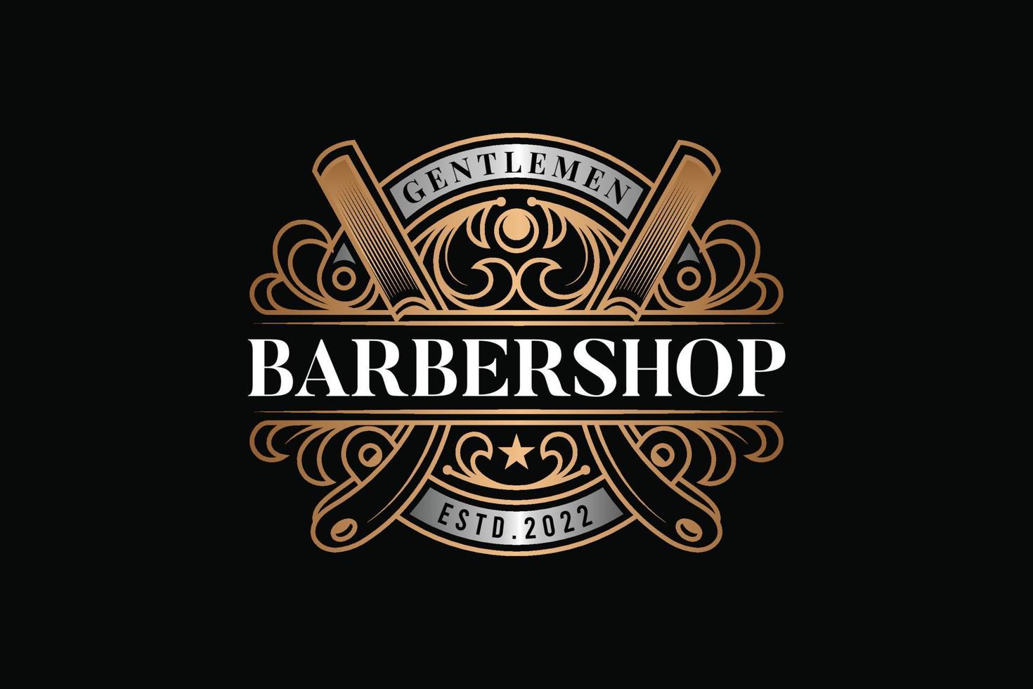 plantilla de logotipo de barbería caballeros oro vintage vector