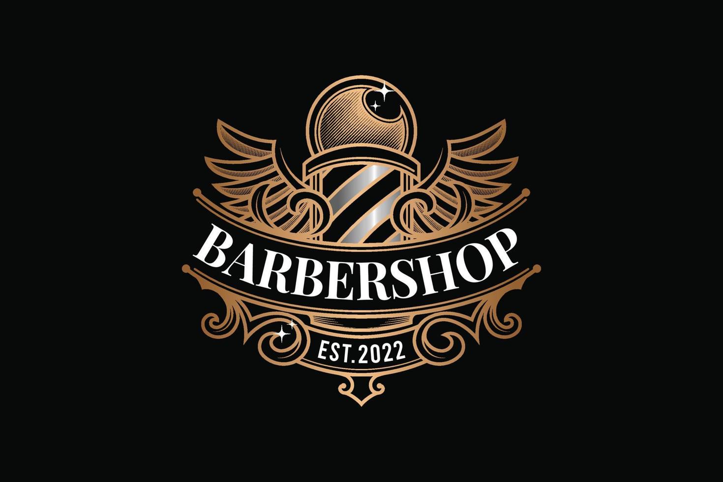 logo de plantilla dorada de barbería con alas vector