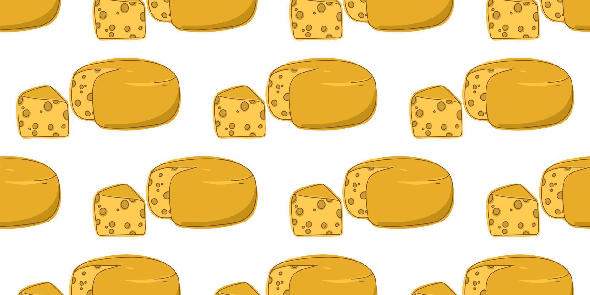 patrón sin costuras de queso amarillo con pieza cortada aislada sobre fondo blanco. lácteos. vector