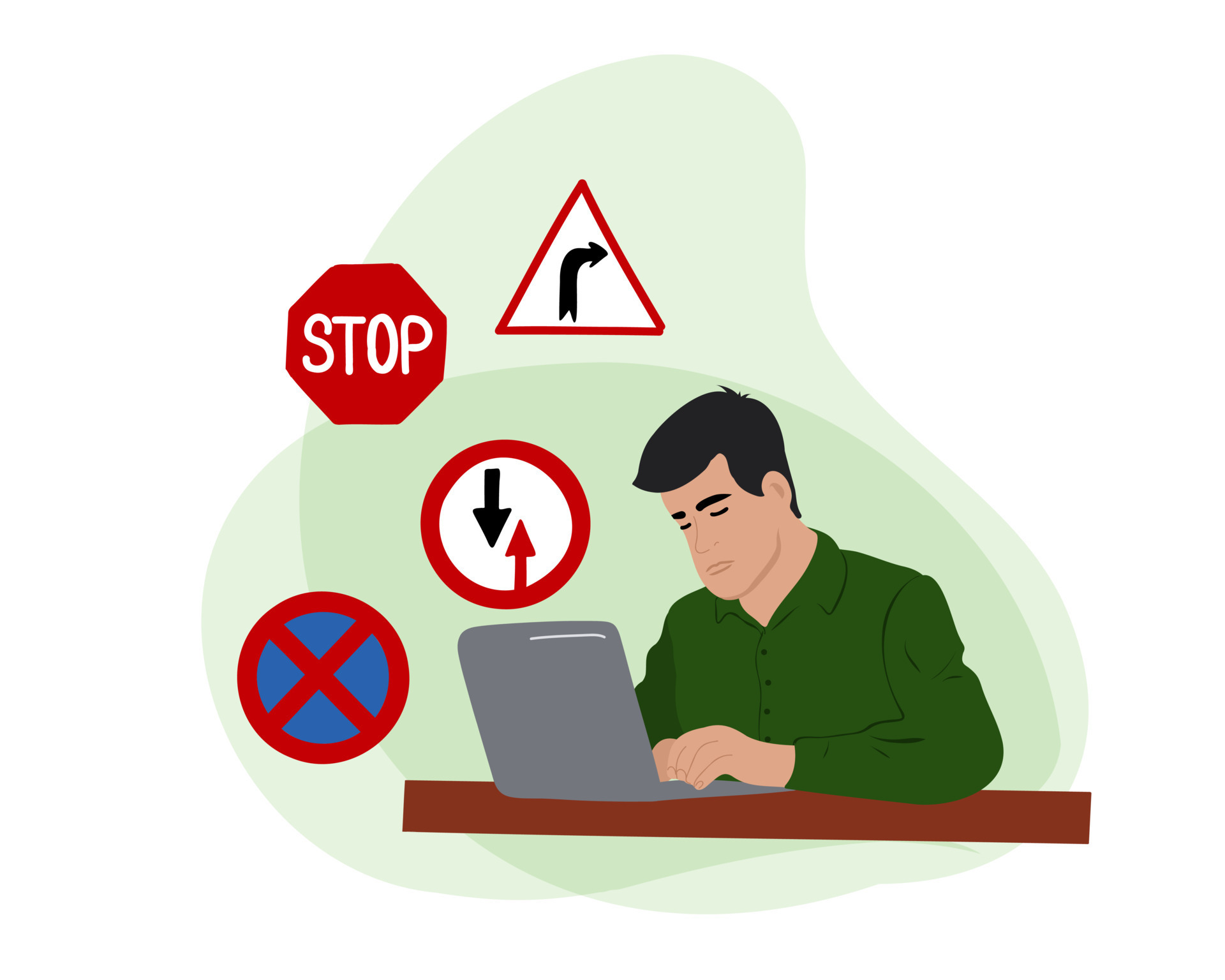 A man chooses an answer to an online test question. Learning the rules