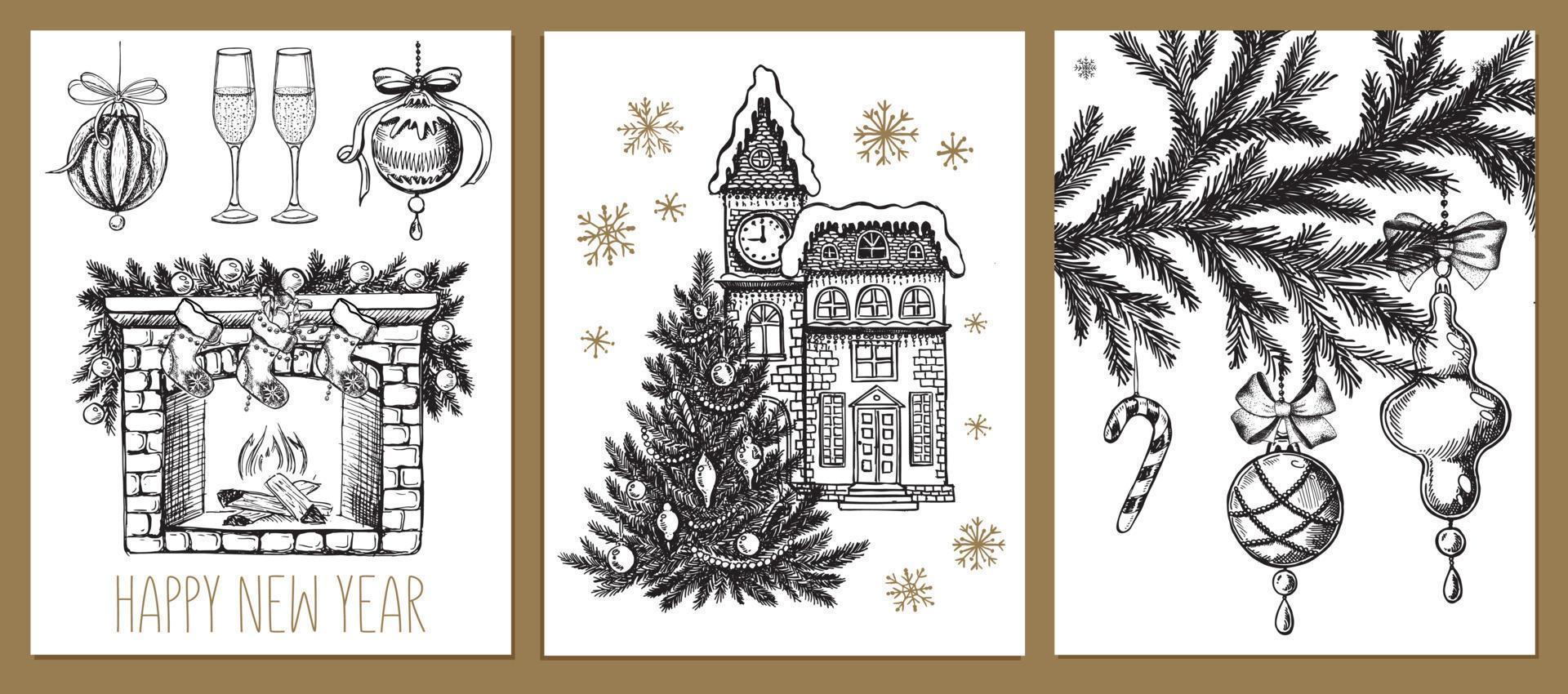 árbol de navidad, juguetes, estilo dibujado a mano, ilustración vectorial vector