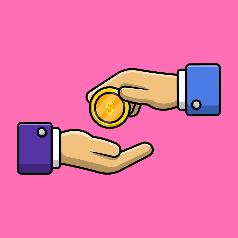 Hand Giving Gold Coin Cartoon Vector Icon Illustration. Flat Cartoon Concept