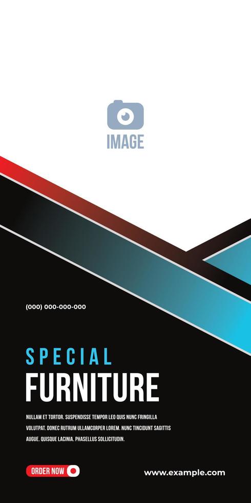 Furniture banner design. Abstract style vertical shape layout for property promotion vector