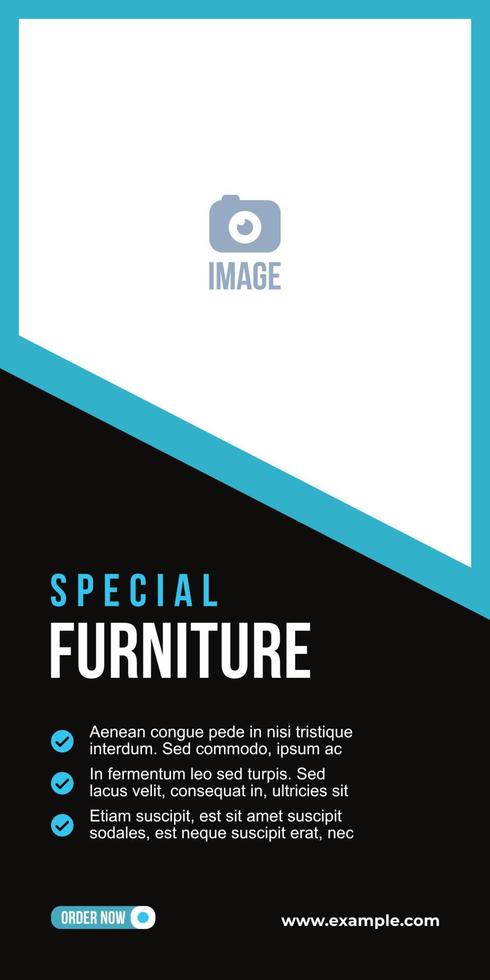 Furniture banner design. Abstract style vertical shape layout for property promotion vector