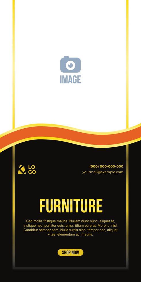 Furniture banner design. Abstract style vertical shape layout for property promotion, gold, luxury. vector