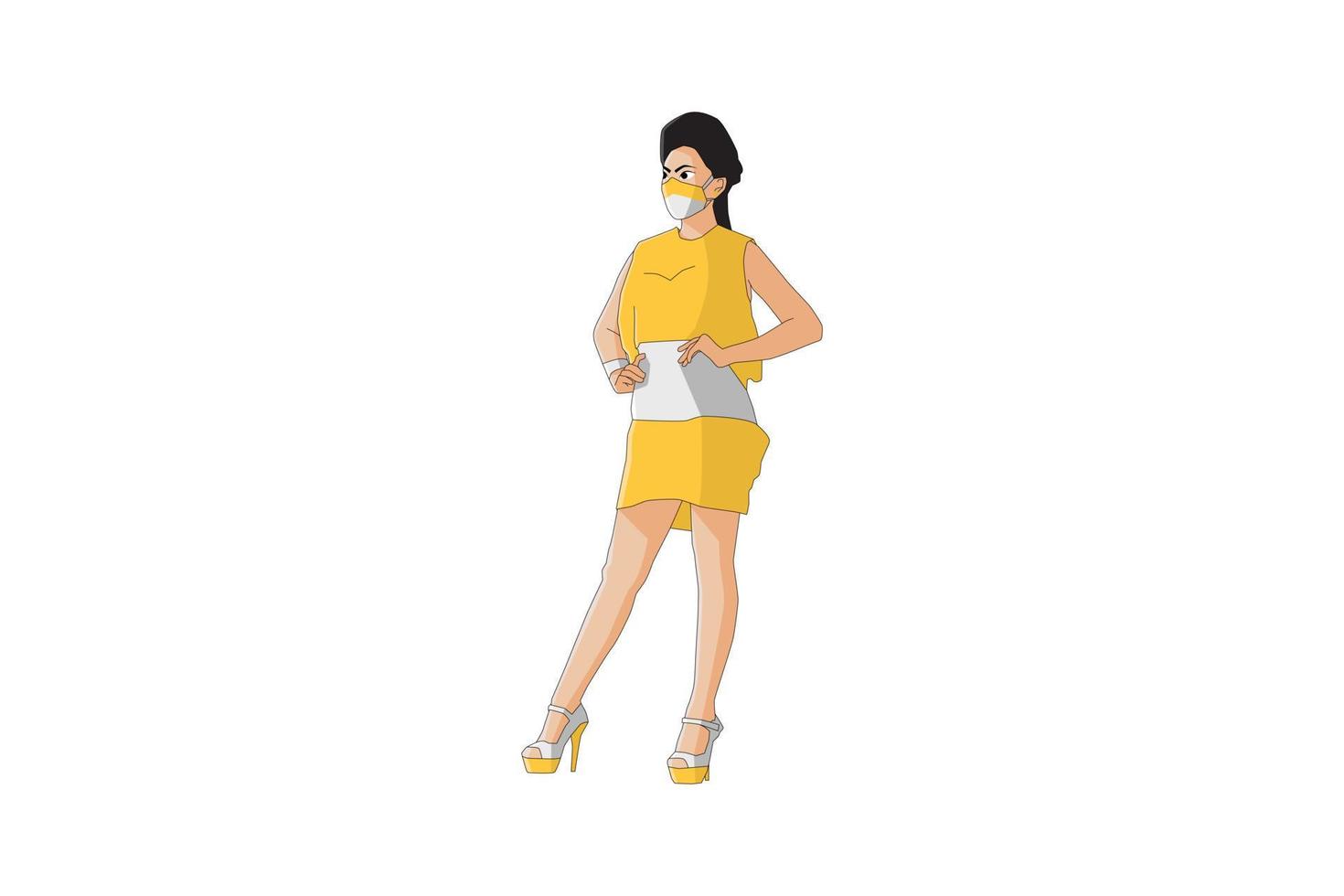 Vector illustration of elegant women posing with mask