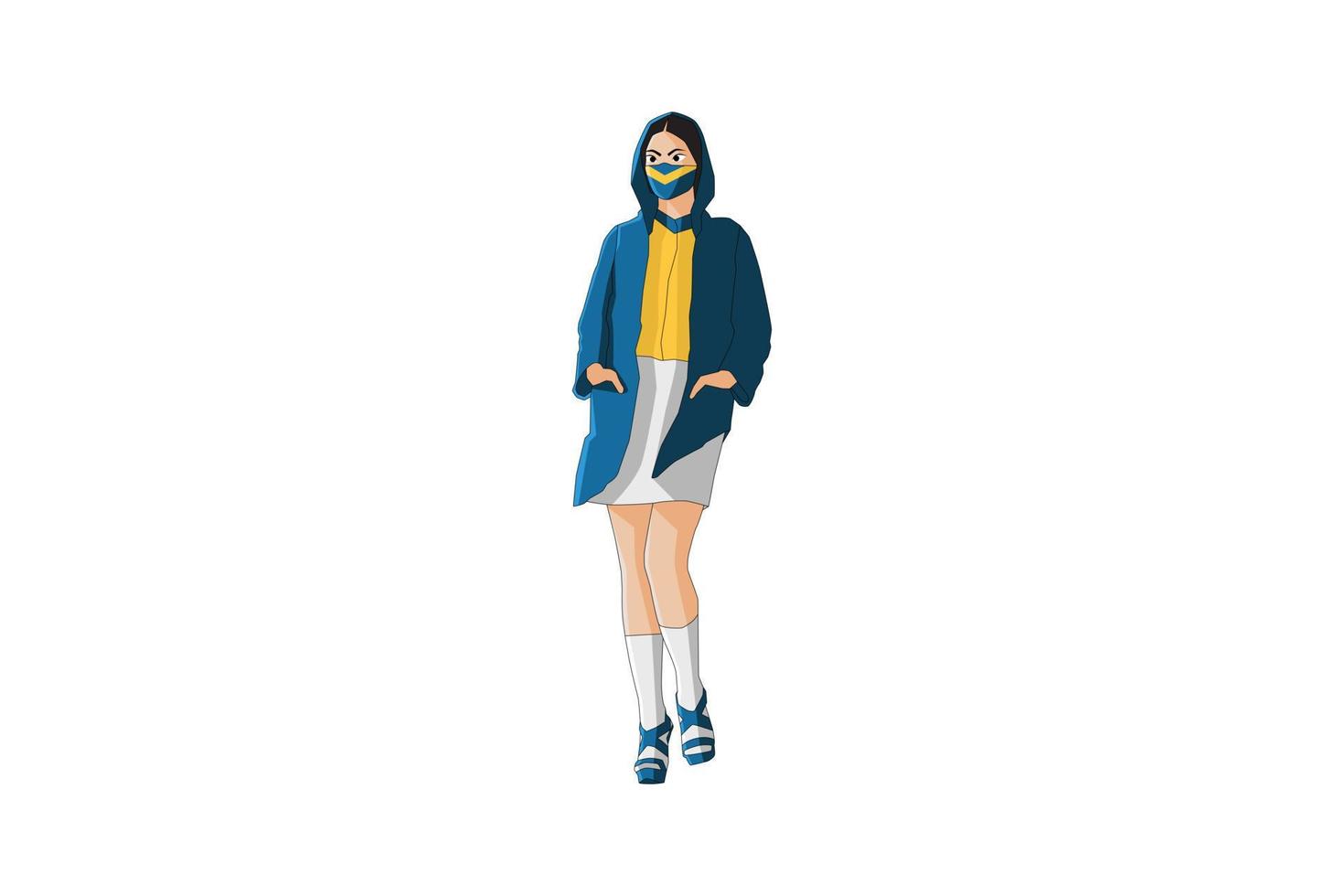 Vector illustration of fashionable women walking with mask