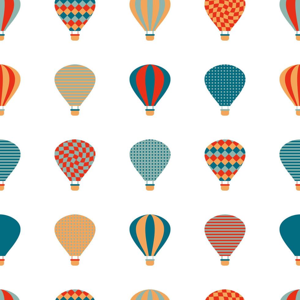 Seamless pattern with hot air balloons fly in the sky. vector