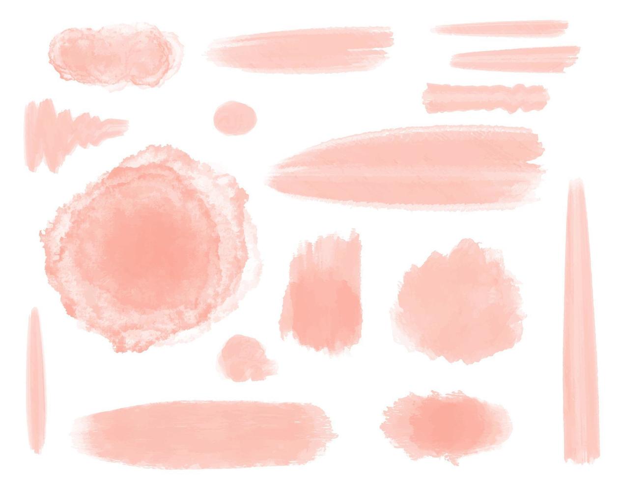 Vector Set of pink Watercolor hand painted round shapes stains circles blobs isolated on white.