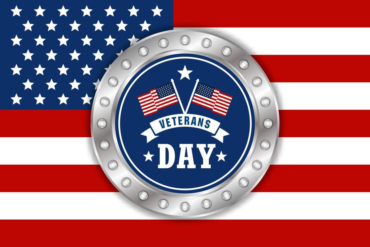 Veteran day american flag with badge stell design background vector