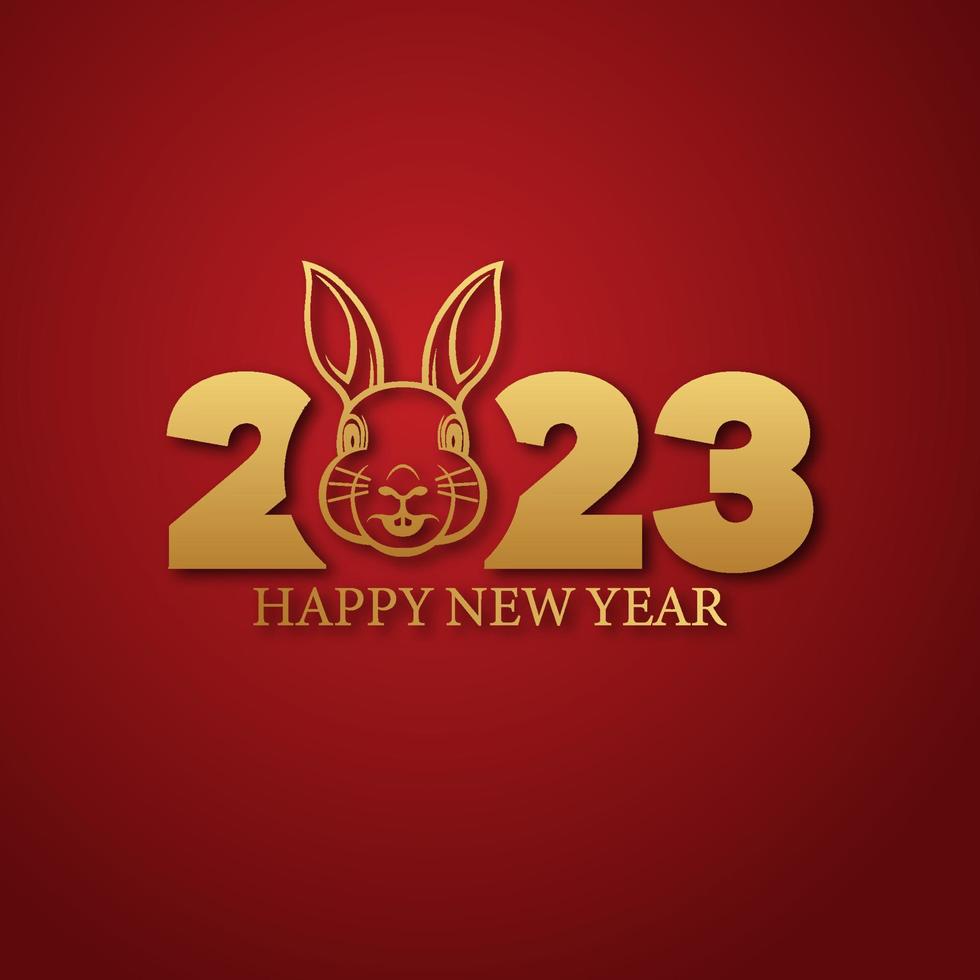 Happy new year 2023 vector. Golden 2023 Text with a rabbit head. Happy Chinese new year. Year of the rabbit zodiac. 2023 design suitable for greetings, invitations, banners, or backgrounds. vector