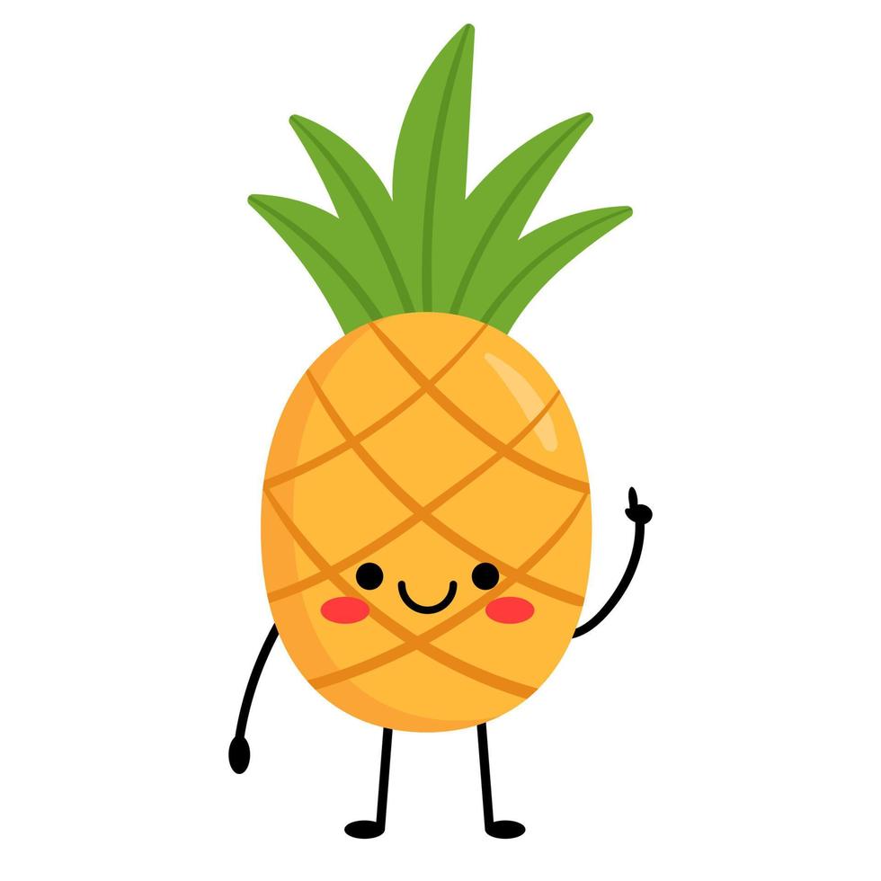 Pineapple points the finger. Cartoon character pineapple with arms and legs, with different emotions. Vector illustration isolated on white background
