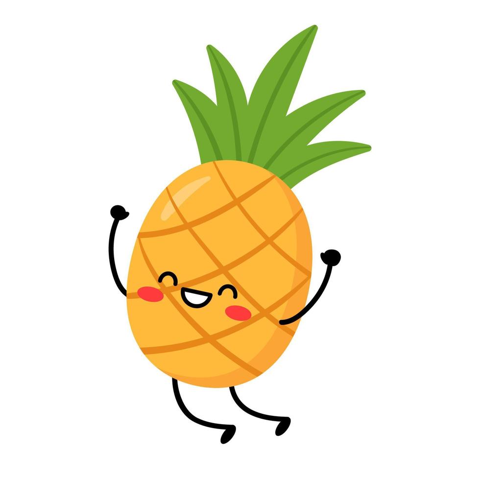 Pineapple Jumping. Cartoon character pineapple with arms and legs, with different emotions. Vector illustration isolated on white background