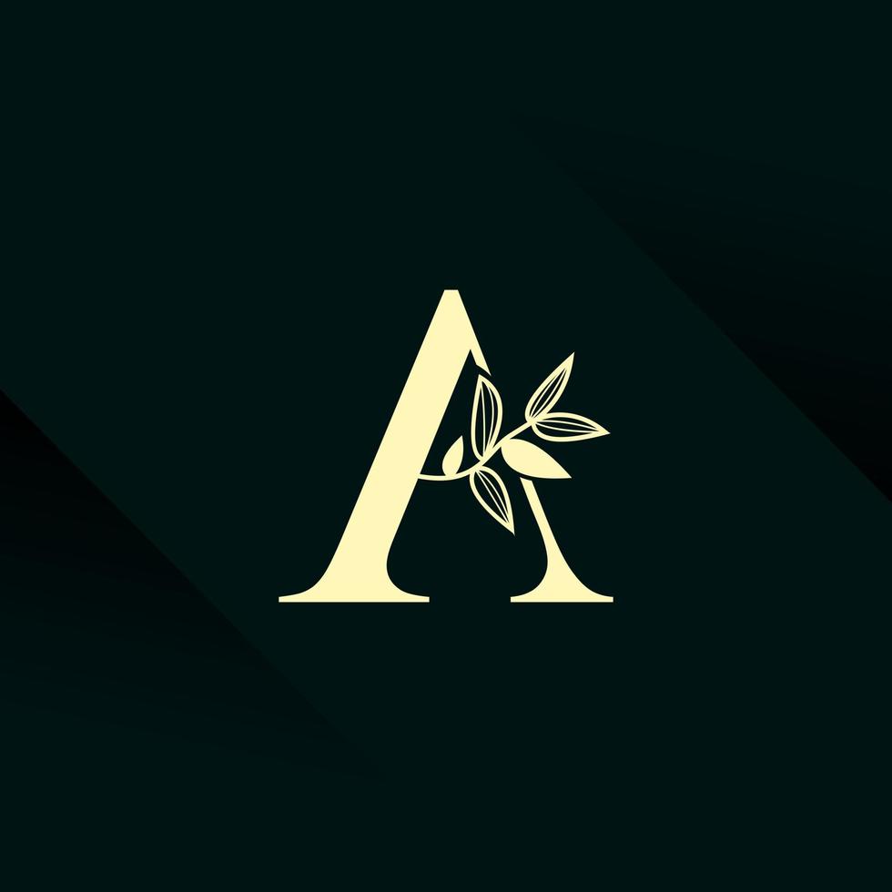 Gold letter A logo, with a combination of leaves, modern vector illustration
