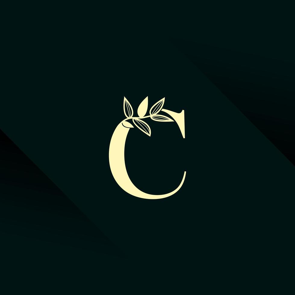 Gold letter C logo, with a combination of leaves, modern vector illustration