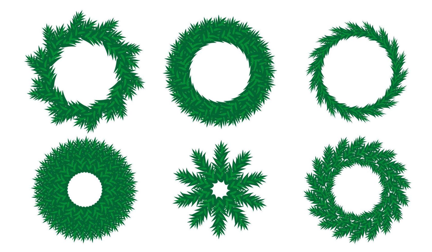 Different types of christmas wreath for decorate and New Year design. Vector illustration isolated on white background.