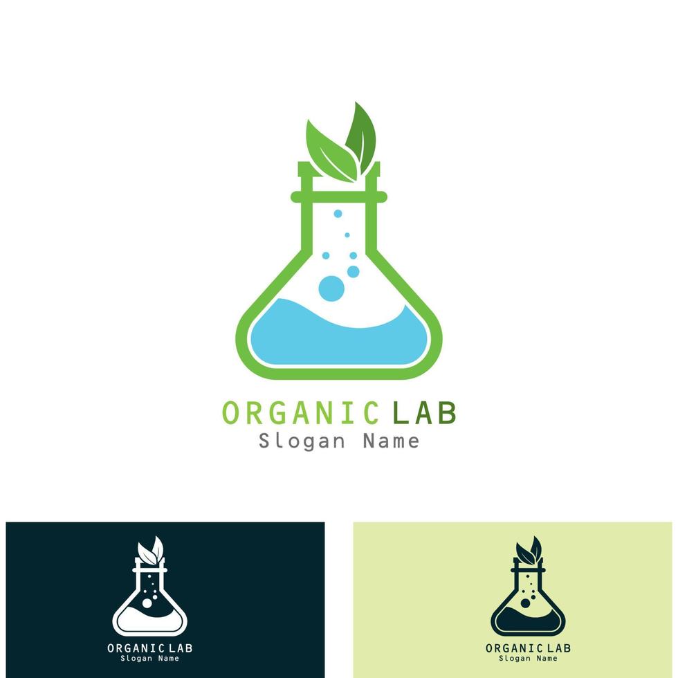 concepto de diseño de logotipo de laboratorio verde laboratorio creativo con vector de hoja