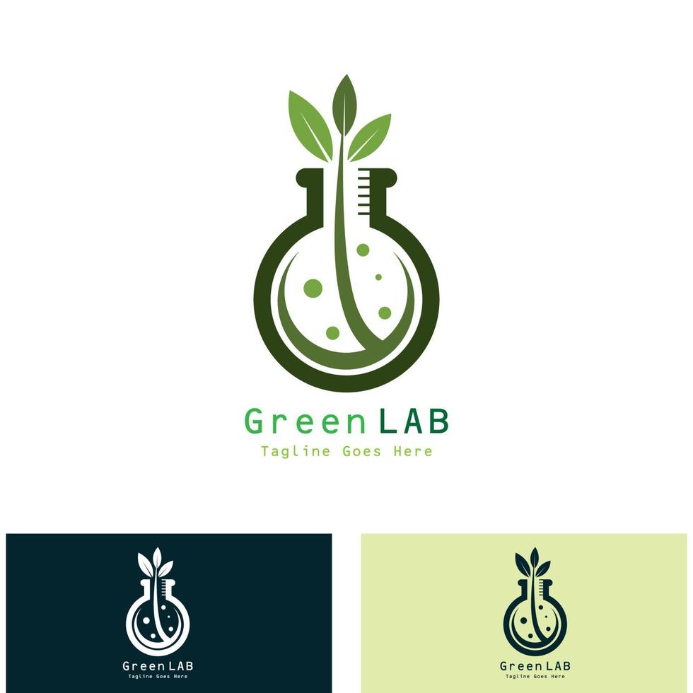 concepto de diseño de logotipo de laboratorio verde laboratorio creativo con vector de hoja