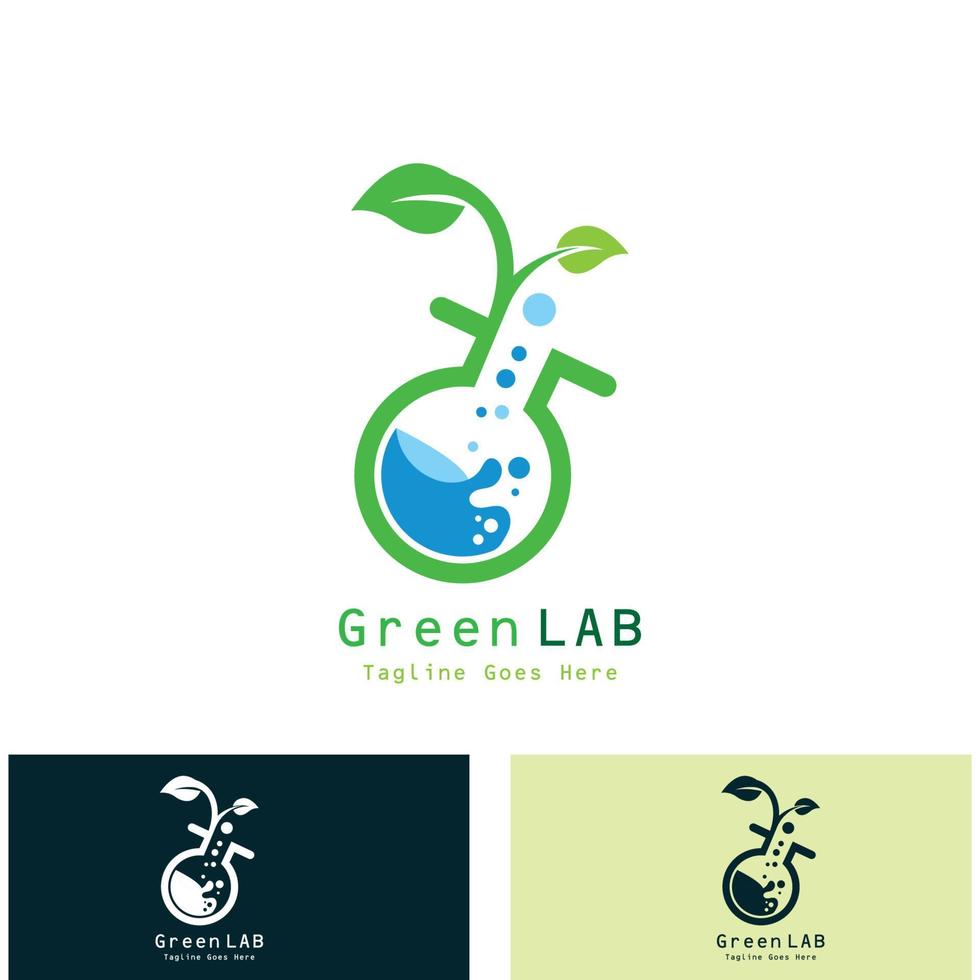 concepto de diseño de logotipo de laboratorio verde laboratorio creativo con vector de hoja