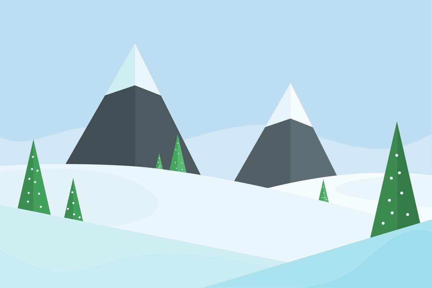 paisaje de pradera de invierno con pinos y montañas vector